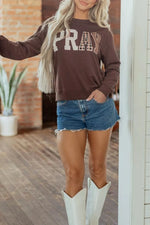 Plaid Pray Crew Neck Sweatshirt
