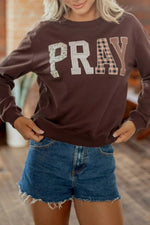 Plaid Pray Crew Neck Sweatshirt