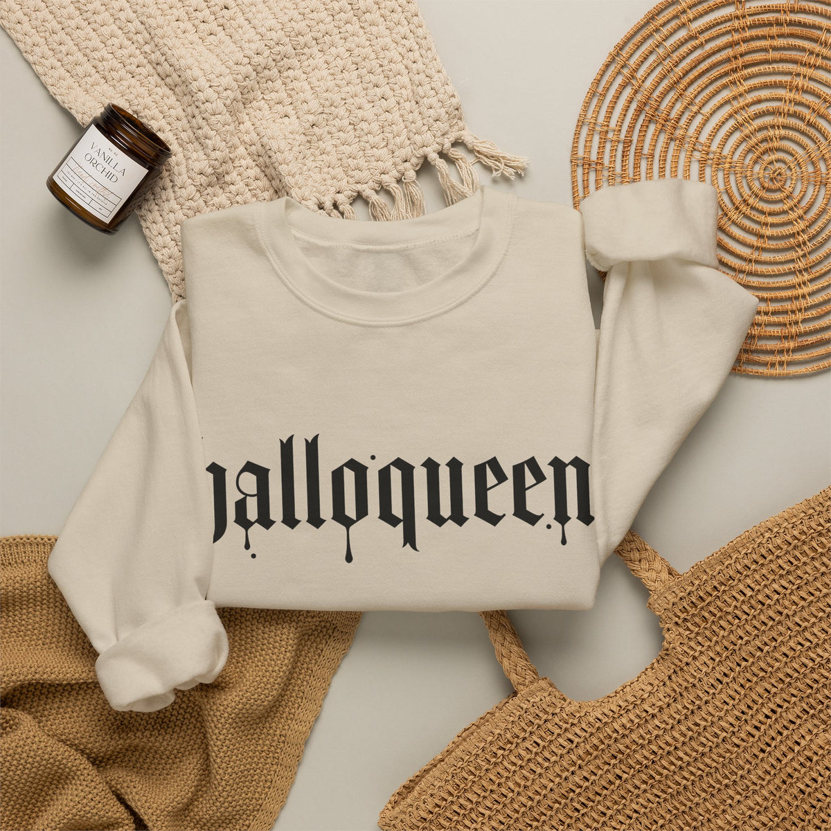 HalloQueen Crewneck Sweatshirt – Gothic Halloween Graphic Pullover