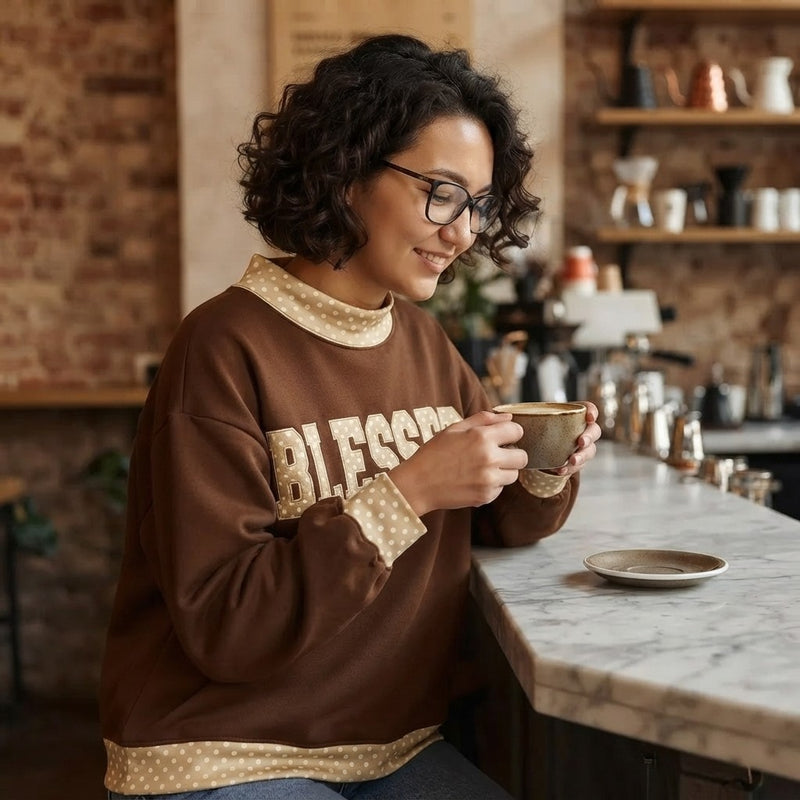 Polka Dot Graphic Baggy Sweatshirt